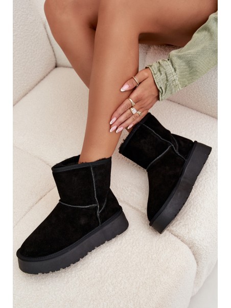 Women's Snow Boots Made of Genuine Suede on Platform Black Privine