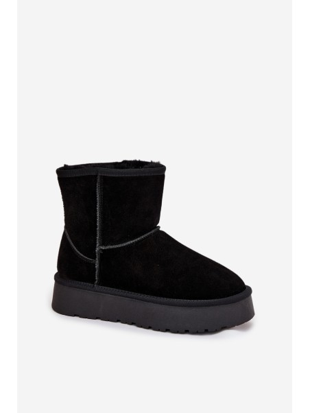 Women's Snow Boots Made of Genuine Suede on Platform Black Privine