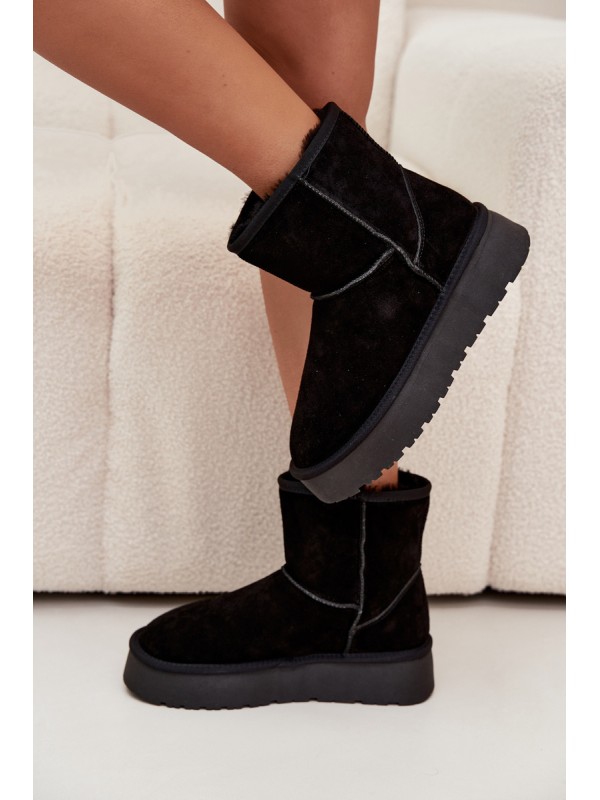 Women's Snow Boots Made of Genuine Suede on Platform Black Privine