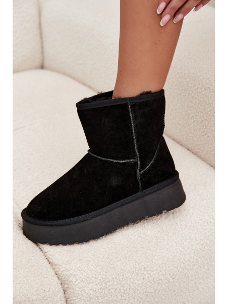 Women's Snow Boots Made of Genuine Suede on Platform Black Privine
