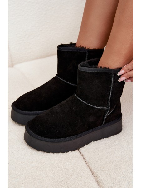 Women's Snow Boots Made of Genuine Suede on Platform Black Privine