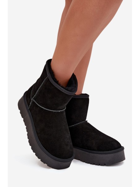 Women's Snow Boots Made of Genuine Suede on Platform Black Privine