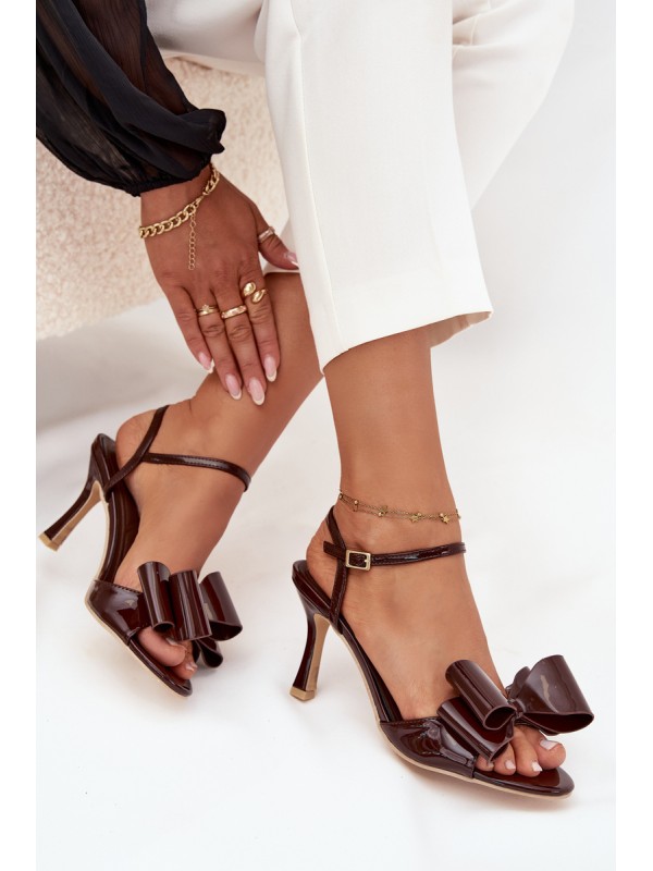Patent leather high heel sandals with bow chocolate Noliva 2