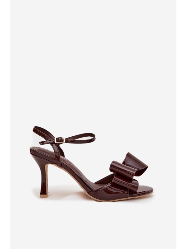 Patent leather high heel sandals with bow chocolate Noliva