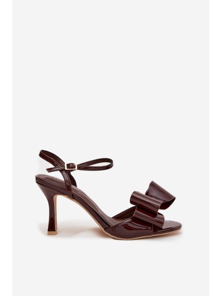 Patent leather high heel sandals with bow chocolate Noliva