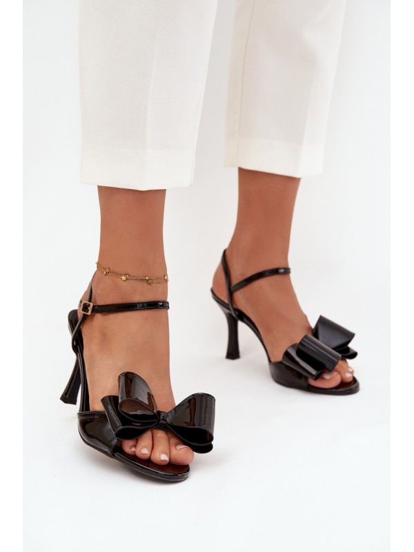 Patent Leather Heeled Sandals With Bow Black Noliva
