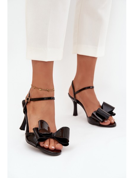 Patent Leather Heeled Sandals With Bow Black Noliva