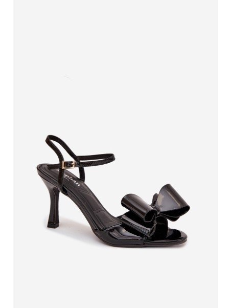 Patent Leather Heeled Sandals With Bow Black Noliva