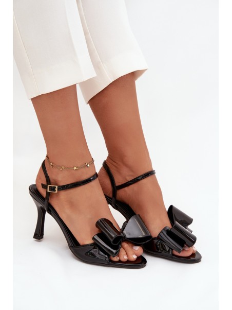 Patent Leather Heeled Sandals With Bow Black Noliva