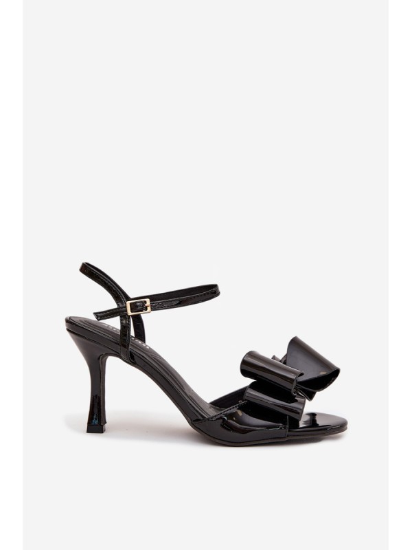 Patent Leather Heeled Sandals With Bow Black Noliva