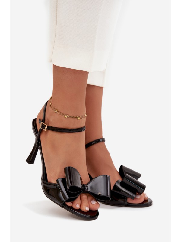 Patent Leather Heeled Sandals With Bow Black Noliva