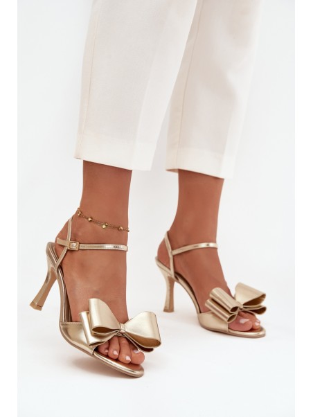 High heel sandals with bow golden Noliva
