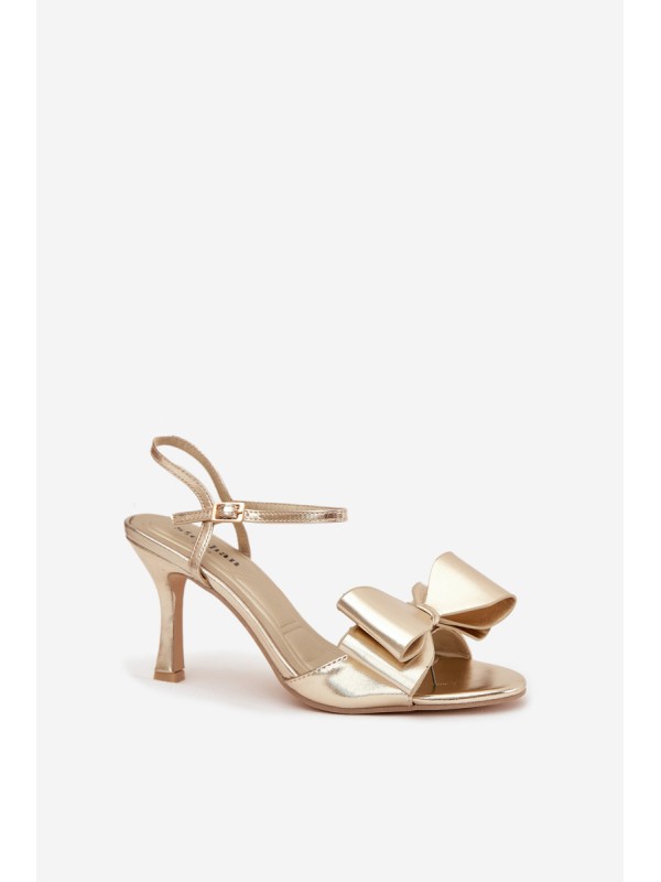 High heel sandals with bow golden Noliva