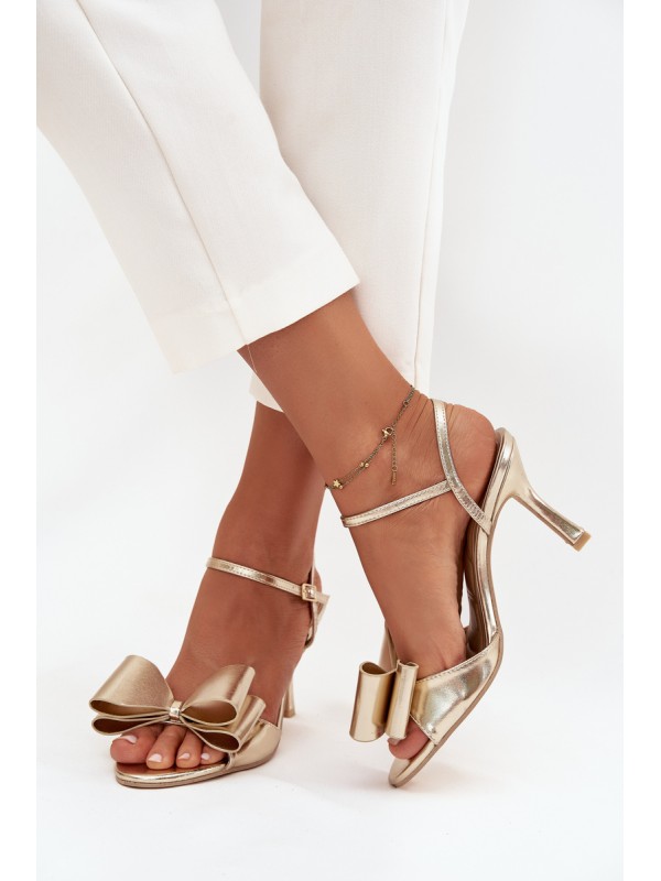 High heel sandals with bow golden Noliva