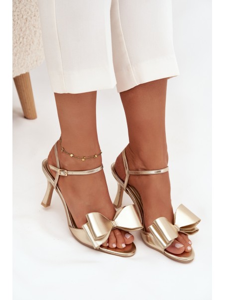 High heel sandals with bow golden Noliva