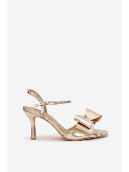 High heel sandals with bow golden Noliva