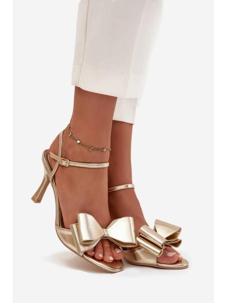 High heel sandals with bow golden Noliva