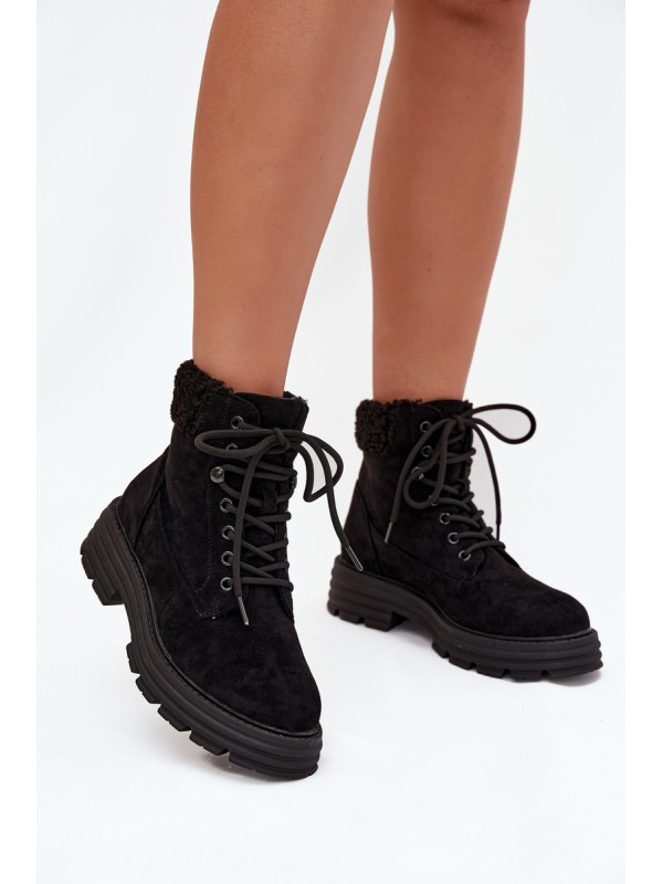 Insulated Trapper Boots Women's Laced Black Lyrinne