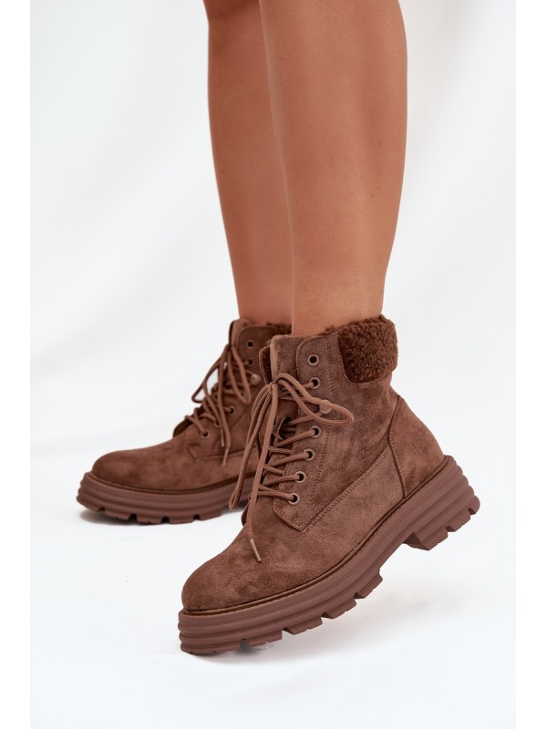 Insulated Trapper Boots Women's Lace-up Brown Lyrinne