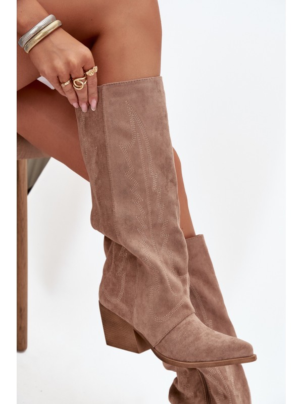 Women's cowboy boots with zipper beige Isalina