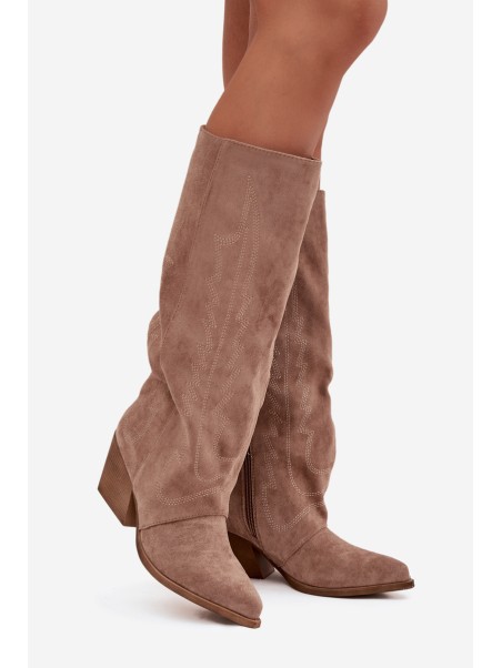 Women's cowboy boots with zipper beige Isalina