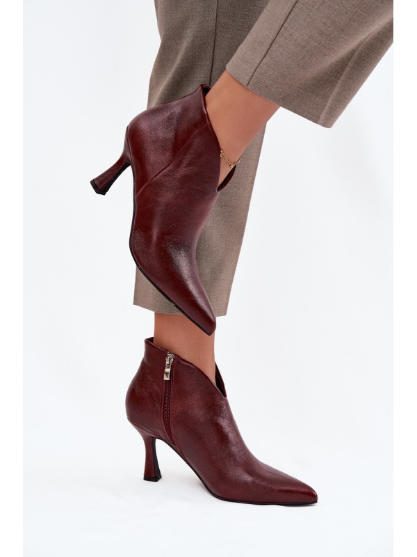 Patent Leather Low Women's Ankle Boots On Heel Bordeaux Jolivra