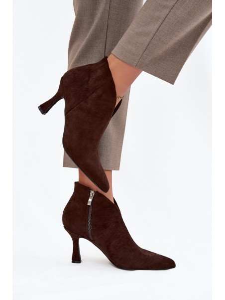 Low Women's Ankle Boots On Heel Eco Suede Chocolate Jolivra