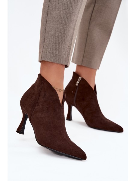 Low Women's Ankle Boots On Heel Eco Suede Chocolate Jolivra