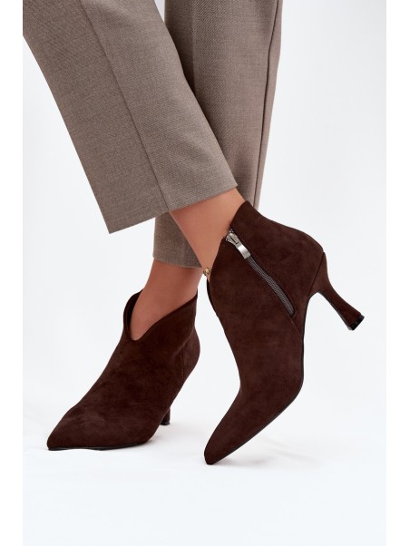 Low Women's Ankle Boots On Heel Eco Suede Chocolate Jolivra