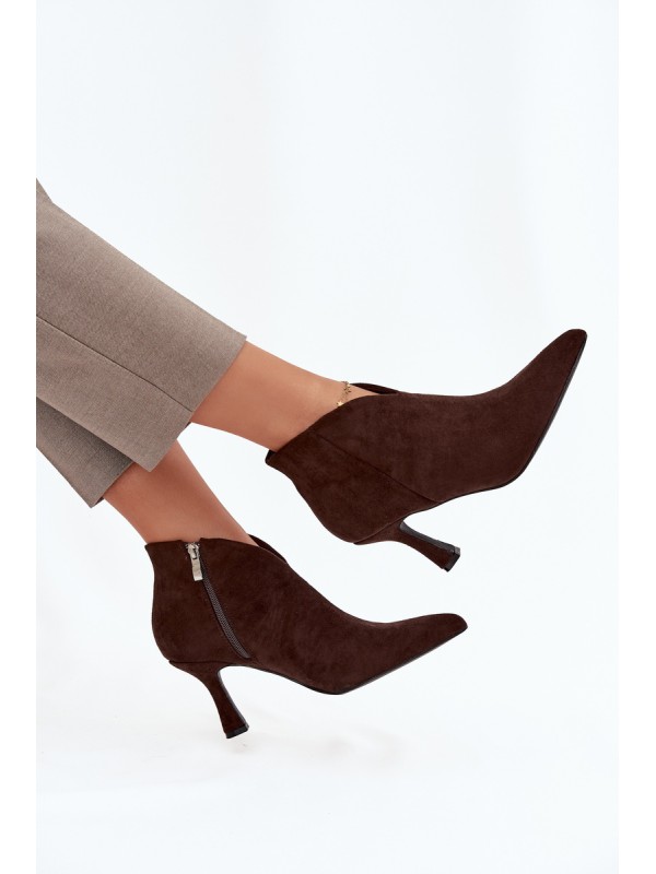 Low Women's Ankle Boots On Heel Eco Suede Chocolate Jolivra
