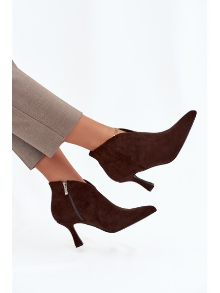 Low Women's Ankle Boots On Heel Eco Suede Chocolate Jolivra