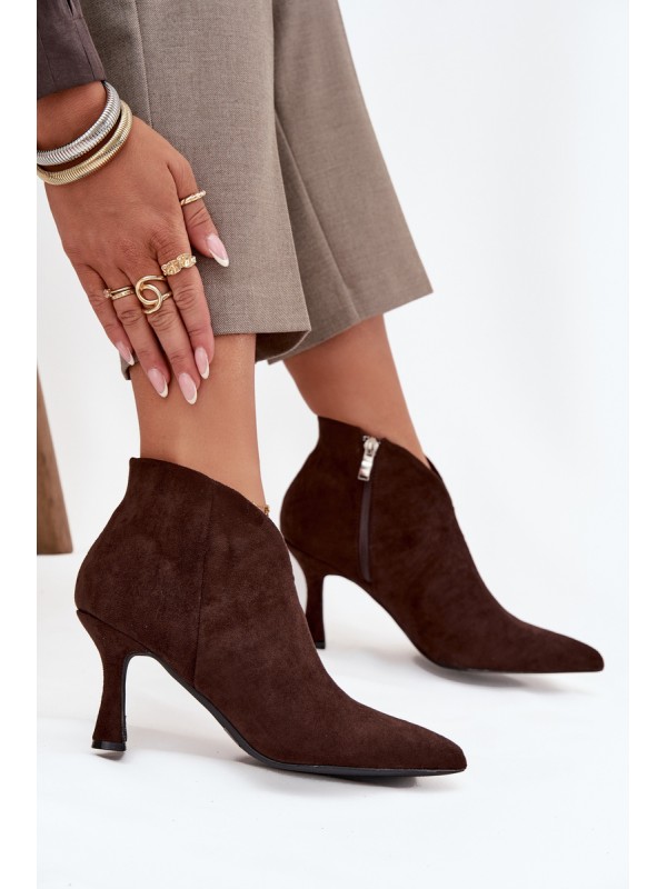 Low Women's Ankle Boots On Heel Eco Suede Chocolate Jolivra