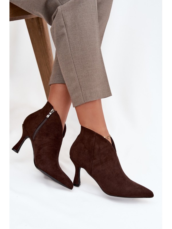 Low Women's Ankle Boots On Heel Eco Suede Chocolate Jolivra