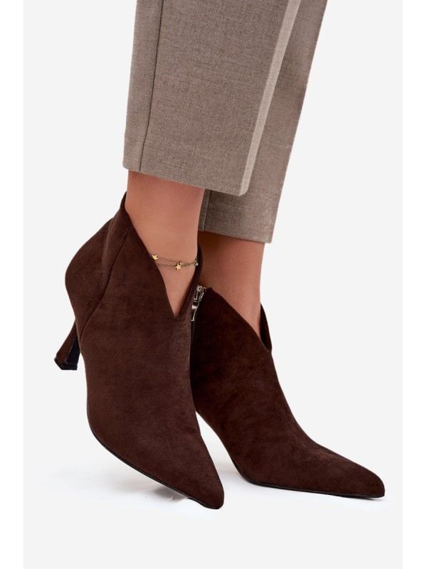 Low Women's Ankle Boots On Heel Eco Suede Chocolate Jolivra