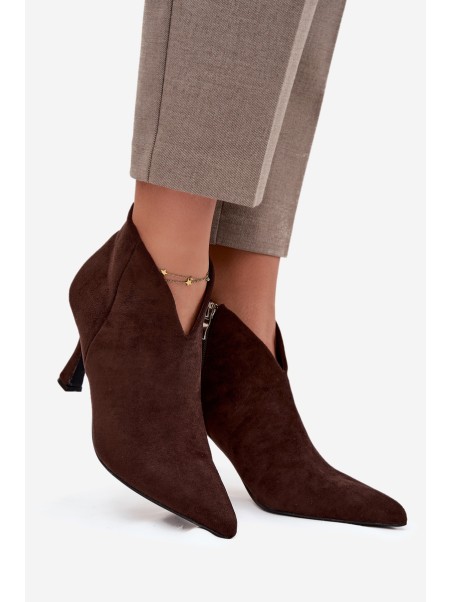 Low Women's Ankle Boots On Heel Eco Suede Chocolate Jolivra