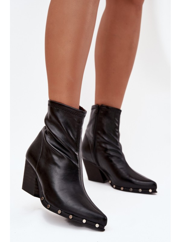 Women's cowboy boots made of eco leather with heel black Abrielle
