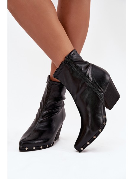 Women's cowboy boots made of eco leather with heel black Abrielle