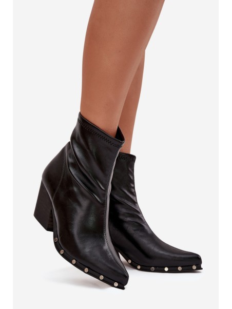 Women's cowboy boots made of eco leather with heel black Abrielle