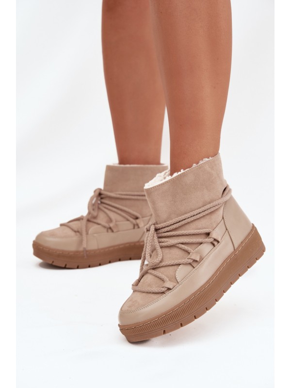 Women's Snow Boots with Laces Beige Rebekah 2