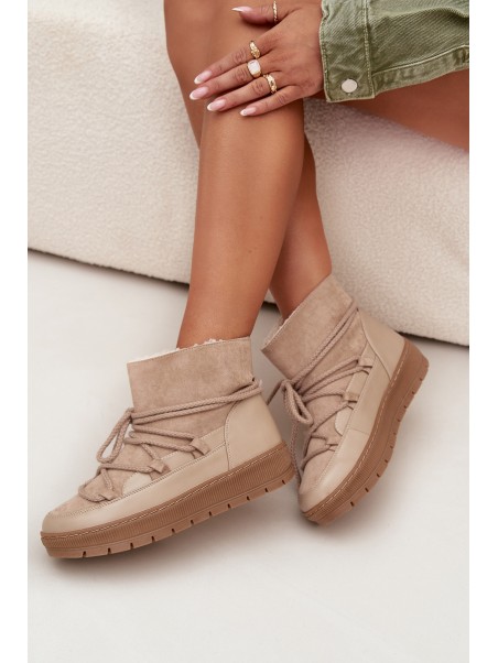 Women's Snow Boots with Laces Beige Rebekah