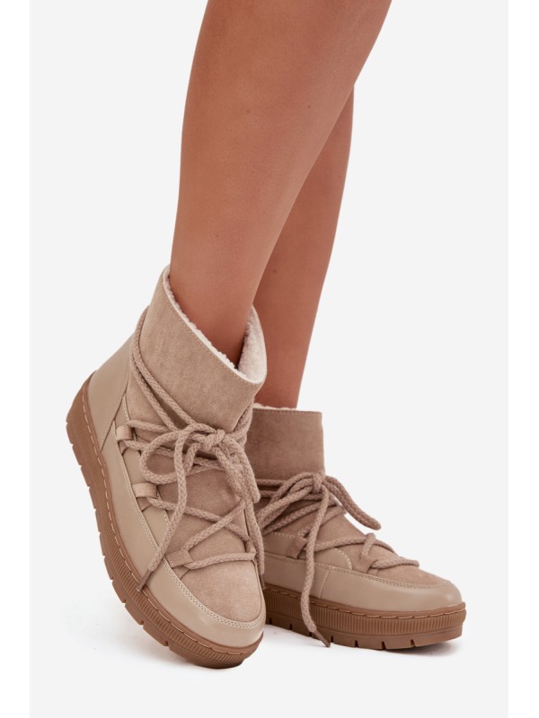 Women's Snow Boots with Laces Beige Rebekah
