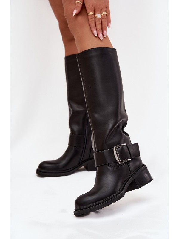 Insulated Women's Boots on Block Heel with Buckle Black Raphaela 2