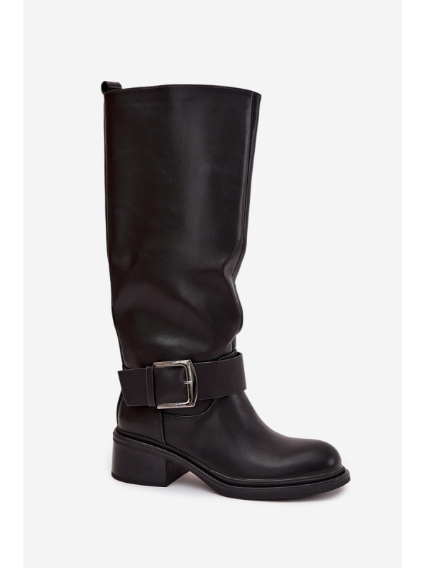Insulated Women's Boots on Block Heel with Buckle Black Raphaela