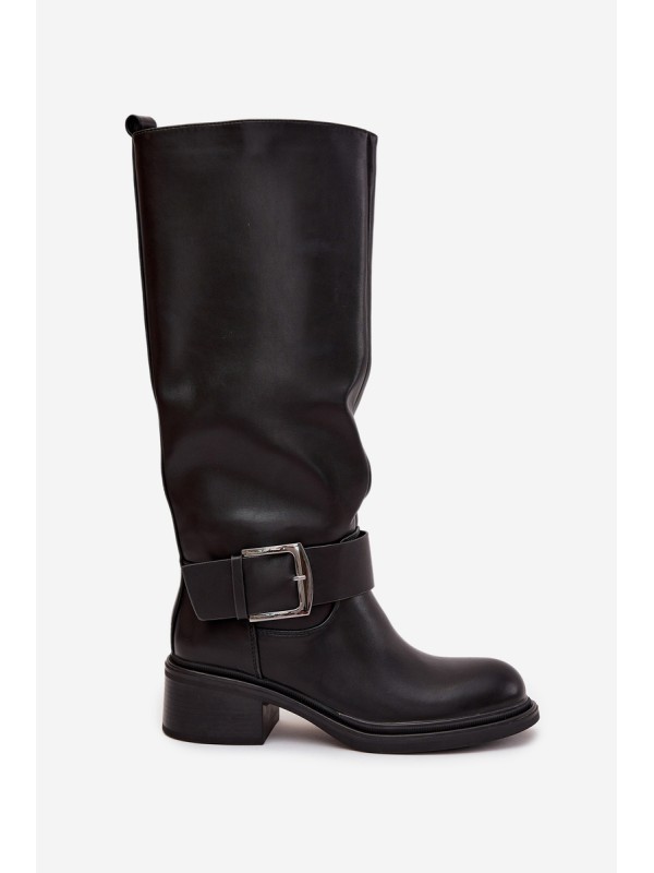 Insulated Women's Boots on Block Heel with Buckle Black Raphaela