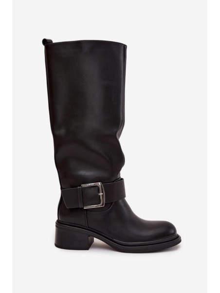 Insulated Women's Boots on Block Heel with Buckle Black Raphaela