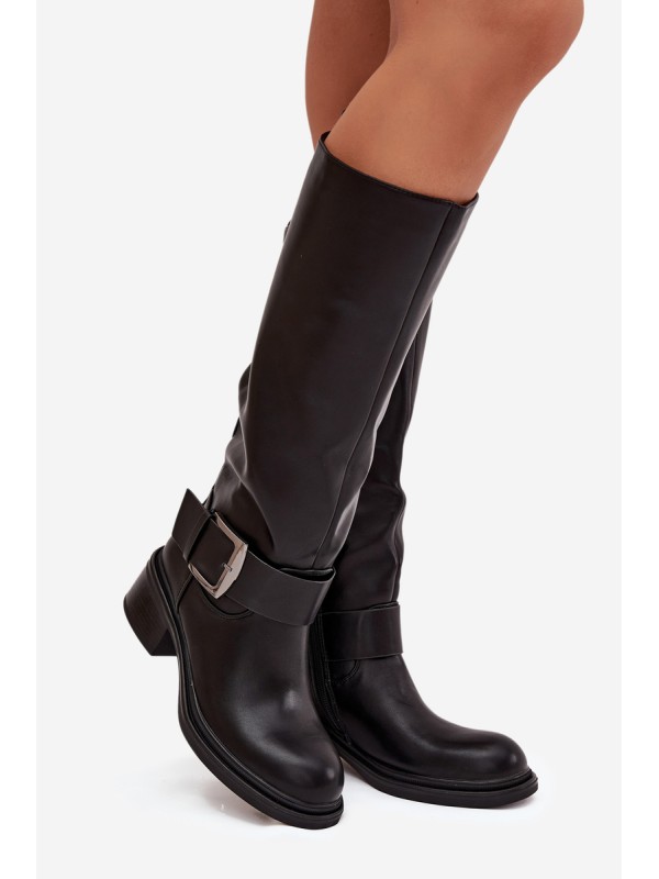 Insulated Women's Boots on Block Heel with Buckle Black Raphaela