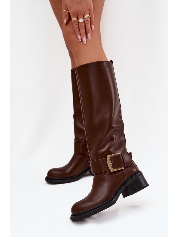 Insulated Women's Block Heeled Boots with Buckle Chocolate Raphaela 2