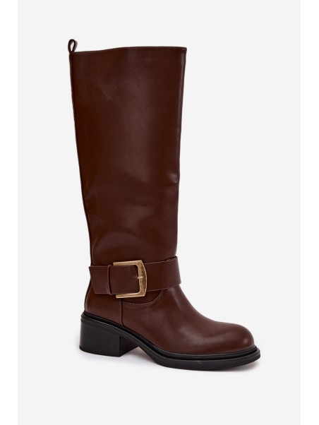 Insulated Women's Block Heeled Boots with Buckle Chocolate Raphaela