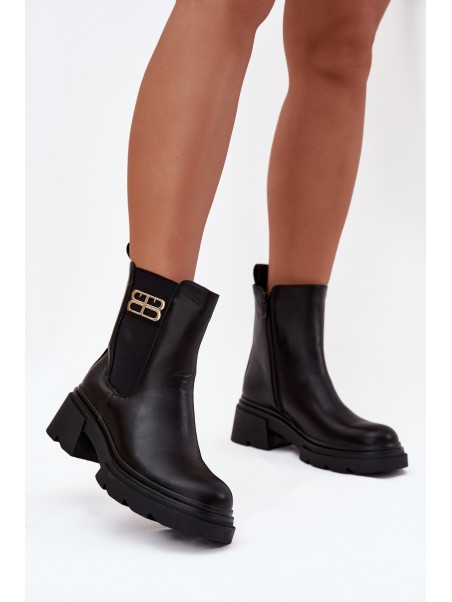 Women's ankle boots with gold detail insulated black Serene