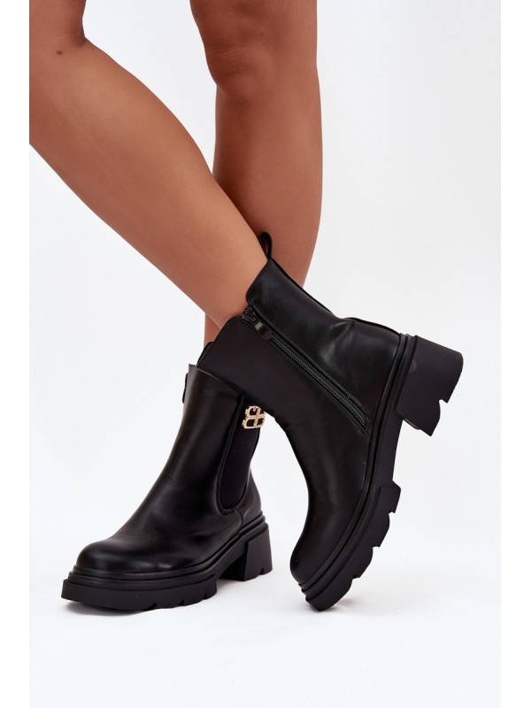 Women's ankle boots with gold detail insulated black Serene 2